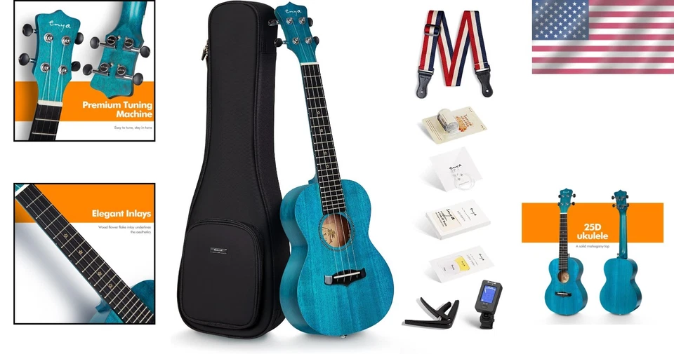 Концертная укулеле 23 дюйма синий однотонный верх из красного дерева wi - Изображение 2 из 4