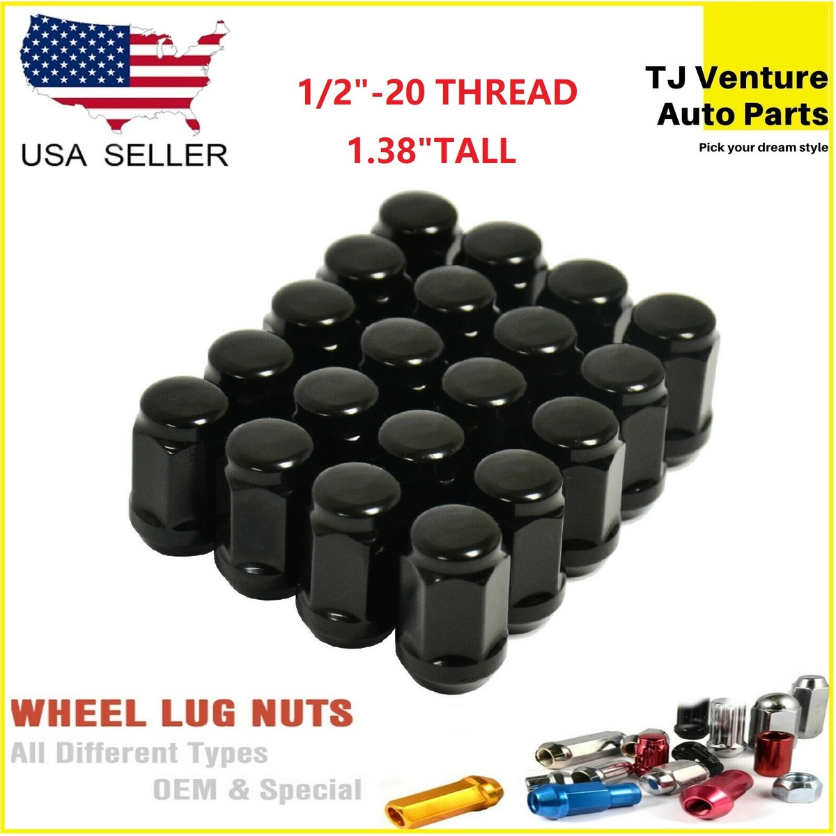 1/2 x 20 Lug Nuts 20pcs Chrome 1/2-20 Closed End Bulge Acorn Lug Nuts