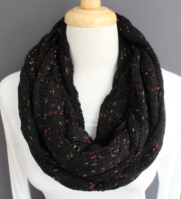 Black chunky cable knit circle infinity endless loop long soft scarf ...