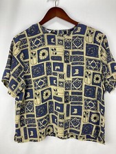 Christie  Jill Vintage Women  s Boxy 100 Silk Short Sleeve Blouse Size LARGE P