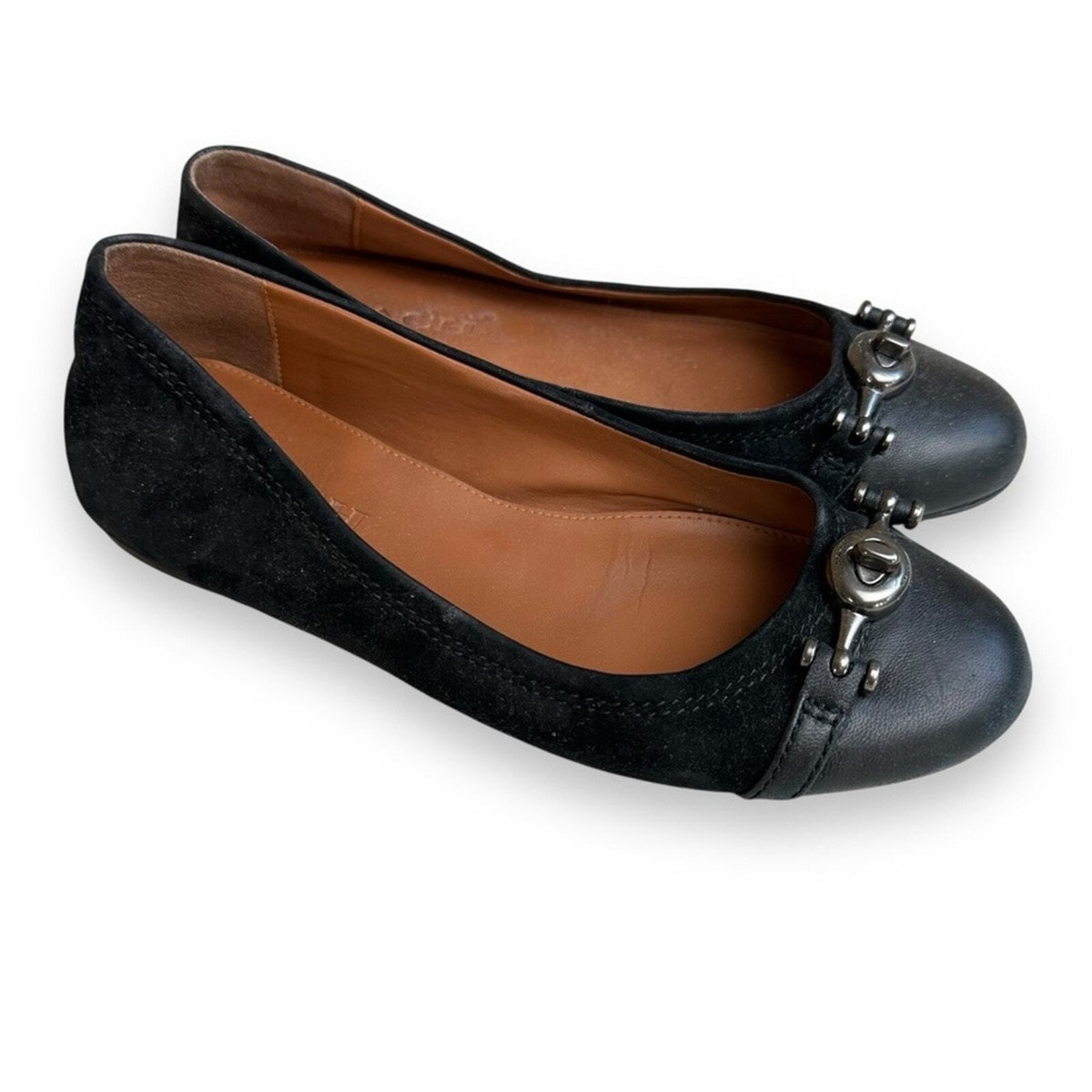 COACH Leila Ballet Flats Suede Leather Black Size Women's