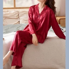 SILKPEACE 2nd item FREE SHIP Women Silk Satin Pajamas Set Sleepwear Lounge GIFT