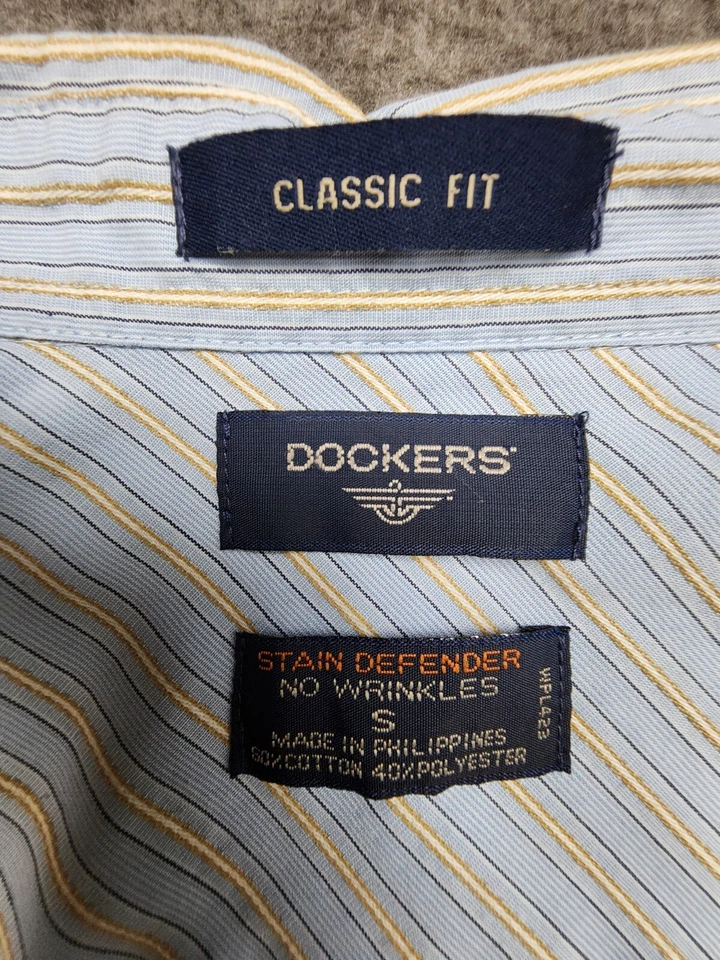 Dockers Classic Fit Stain Defender No Wrinkle Mens S Blue Stripe Button Up Shirt - Image 3 of 4