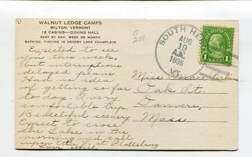 Vintage Postcard WALNUT LEDGE CAMPS Milton VT 12 cabins 1936 multi-view - Picture 2 of 2