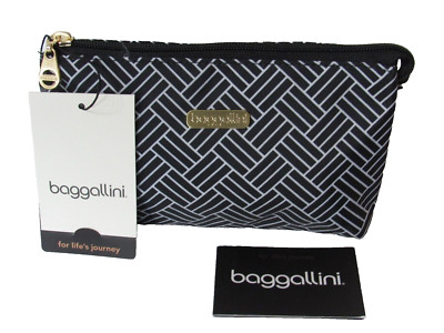 BAGGALLINI Gold-Tone Three Compartments Cosmetic Case in Black Basket Print