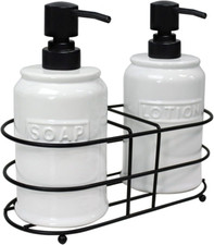 17 Oz Hand Lotion and Soap Dispenser Set Ceramic Pump Bottle with Caddy, Kitchen