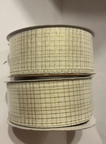 LOT Of  2  1 .5” in 12Ft Ribbon Rolls Off White With Gold Wedding Spring Easter - Picture 1 of 4