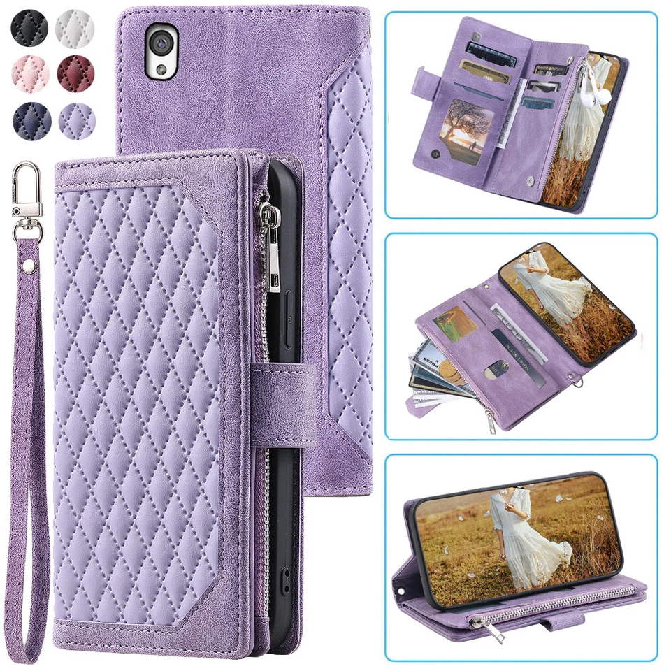 Funda tipo billetera rombica de lujo, funda de teléfono con tarjeta abatible de cuero con cremallera para OnePlus X Foto 4 de 4