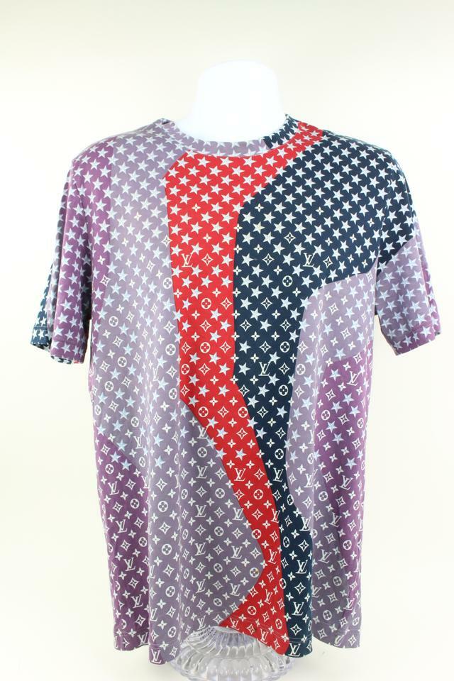 Louis Vuitton Mens Large Purple x Red x Blue Star T-Shirt Tee