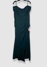 Xscape Women's Green Long Sleeve Off The Shoulder Dress Size 14