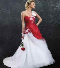 White Red Wedding Dresses One Shoulder A Line Long Appliques Corset Bridal Gowns