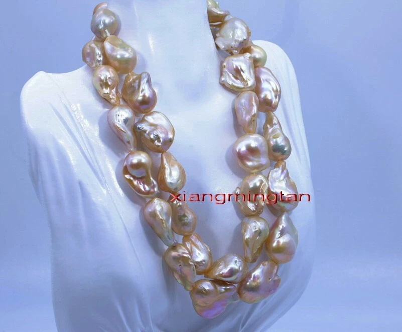 long 5A 35" 18-32mm south sea baroque Keshi purple gold pink pearl necklace - Image 2 of 4
