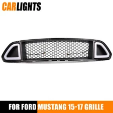 Front Upper Mesh Grill Grille W/DRL LED Light For 2015-2017 Ford Mustang Gloss