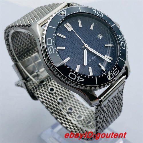 41mm Sterile Blue dial Sapphire Crystal glass Steel Sliver Automatic Mens Watch - Picture 2 of 7