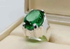 Oval Cut 16 Carat Rich Green Emerald For Mens Jewelry 925 Sterling Silver Ring