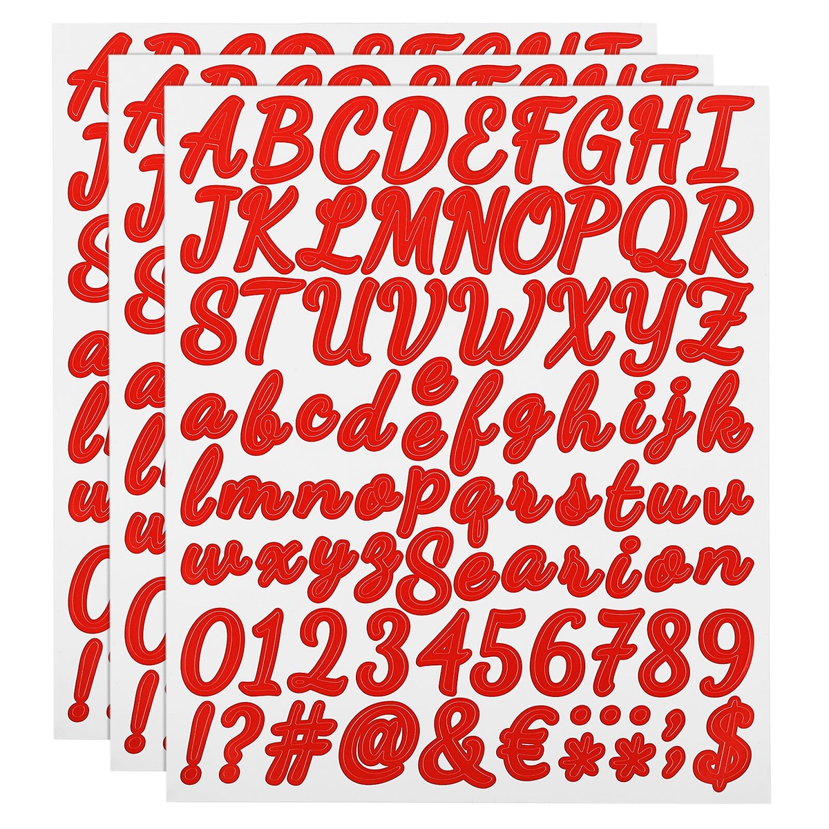 3 Sheet 252 Pcs Self Adhesive Vinyl Letter Number Stickers (Red, 1