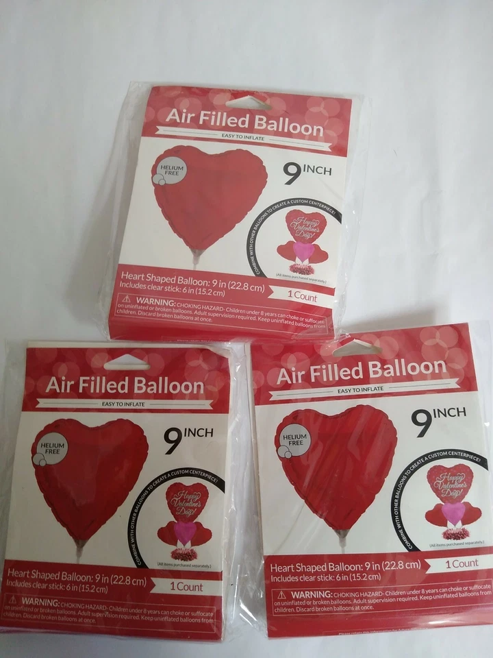 Set of 3 Red 9 in. Heart Shaped Balloon Easy to inflate helium free - Image 3 of 3