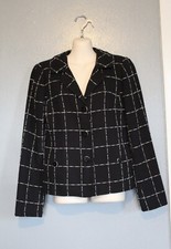 Nina McLemore Black Windowpane Cotton Blend Tweed Jacket Blazer 4