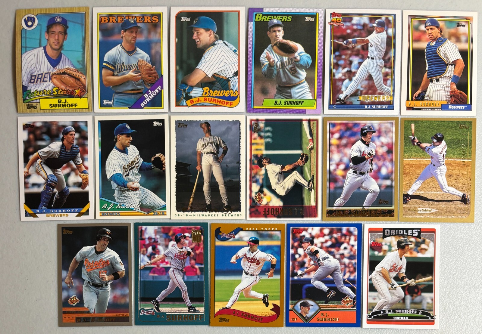 Surhoff, B.J. instant collection run 17 different card Topps lot 1987 - 2006