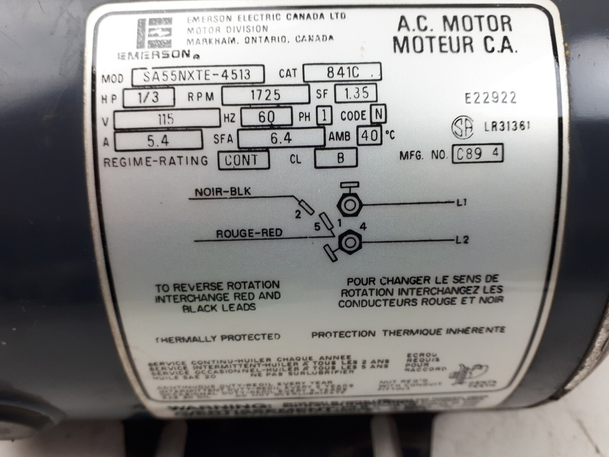 Emerson Fan, Blower Motor 1/3HP, Reversible with base and pulley