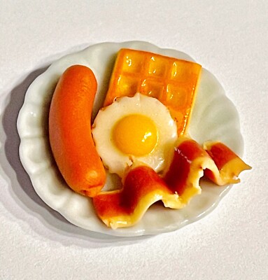 Barbi Dollhouse Miniature Food Mini Breakfast Eggs Plate Tiny Set Lot    5pc