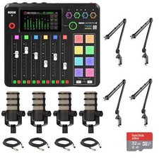 Rode RODECaster Pro II Podcast Mixer with 4x Rode PodMic, 4x PSA1, 32gbSD w XLR