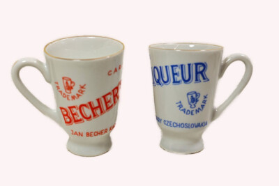 VTG Becher's Liqueur Shot Glasses set of 2 Porcelain 2 1/4'' tall vintage
