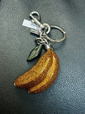 NWT Coach Glitter Banana Bag Charm Keychain Silver / Honeycomb