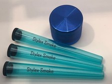 BLUE ASSORTED SPIRAL 4 PART GRINDER 3 BLUE CIGARETTE HOLDERS SMOKING GIFT SET 