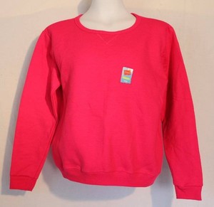 NEW Womens Sweatshirt Size Medium Solid Pink Crew Neck Pullover Sweats Hanes Cas | eBay