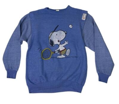 Vintage 1980s Peanuts Snoopy Tennis Graphic Blue Sweatshirt Medium