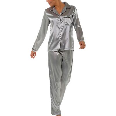 A2Z Damen Seide Satin Pyjama Knopfleiste Oberteil Silber Nachtwäsche Braut PJS Set