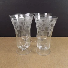 4 Antique Needle Etched Glass Iced Tea Beverage Glasses 5.8" Tall VGC