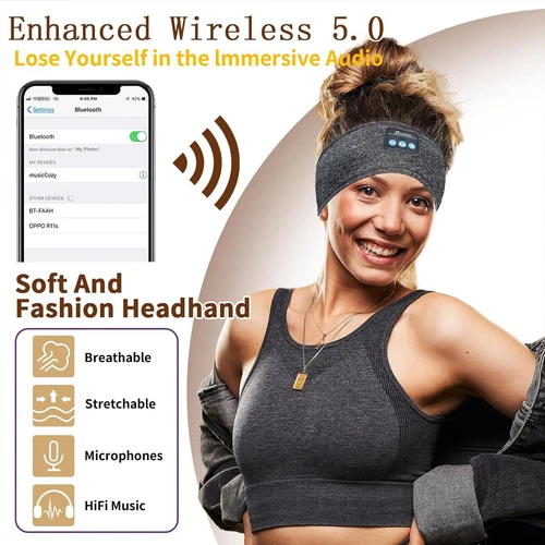 Drahtlose Musik Bluetooth Kopfbügel Sport Kopfhörer Augenmaske für Schlaf Arbeit - Bild 2 von 17