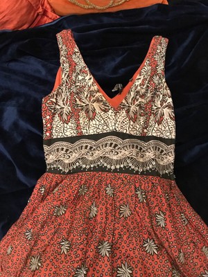 orange black and white dress