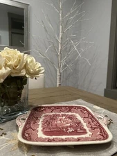 Red Fancy Dinner Dessert 9” Square Cake Plate Mason’s Vista China