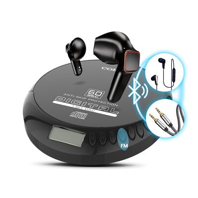 Coby Portable CD Player with Bluetooth & Wireless Earbuds,  Ear Buds,Lightweight