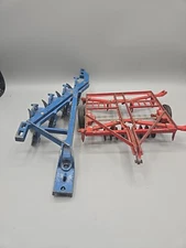 Vintage ERTL 4 Bottom Plow with Discs Blue And Red Cultivator Implement Lot
