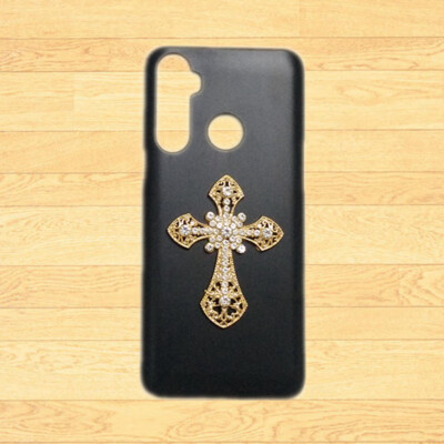 For Various Phones 3D Gold Cross Black Back Hard Protective Case Cover