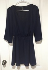 Forever 21 Women’s Navy Blue V Neck 3/4 Sleeve Dress Small Party Formal