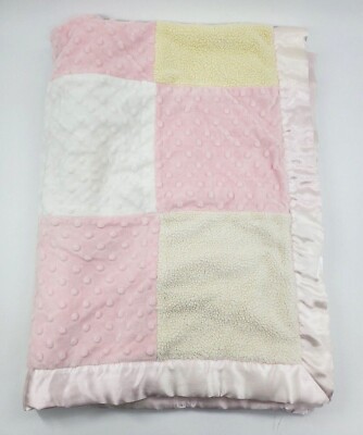 First Impressions Baby Blanket Girl Pink Yellow Patchwork Minky Dot B16
