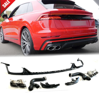 Fit For Audi Q8 SQ8 2019UP Black Rear Bumper Diffuser Lip W/Exhaust ...