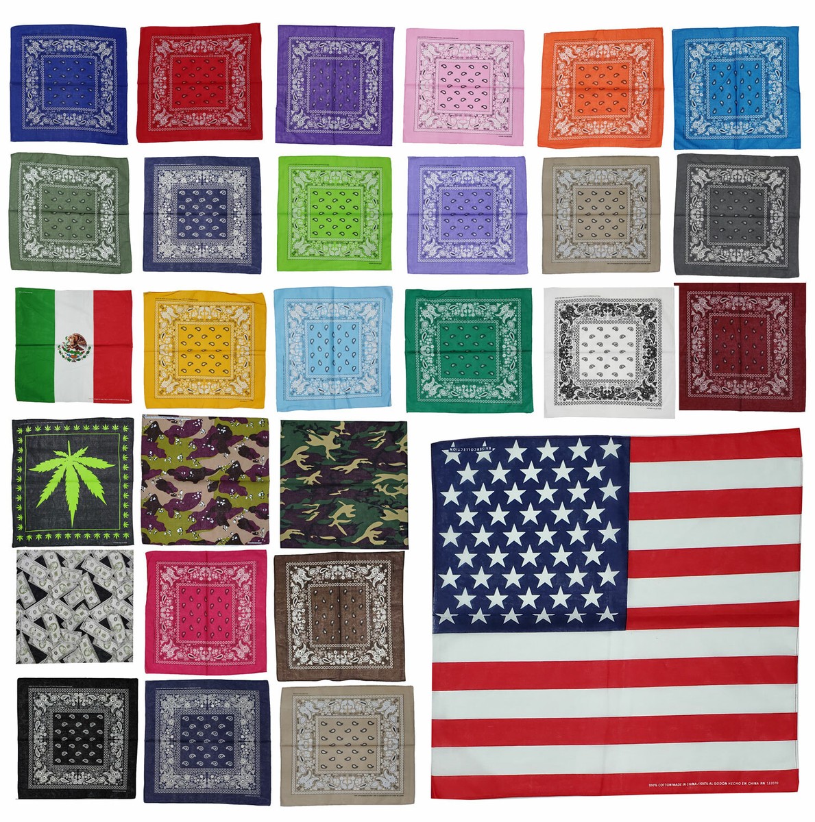 KEQAR 1 Pcs Bandana 100% Cotone Unisex Per Uomo Donna Bambini Monocolore E/o Motivo Paisley (Rosso