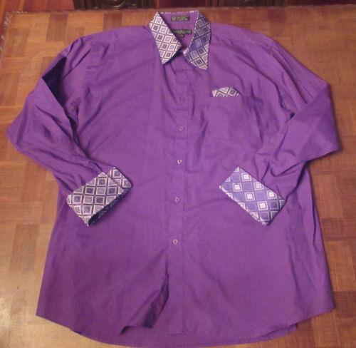 Daniel Ellissa geometric flip cuff long sleeve pocket square dress shirt size 2X - Picture 1 of 5