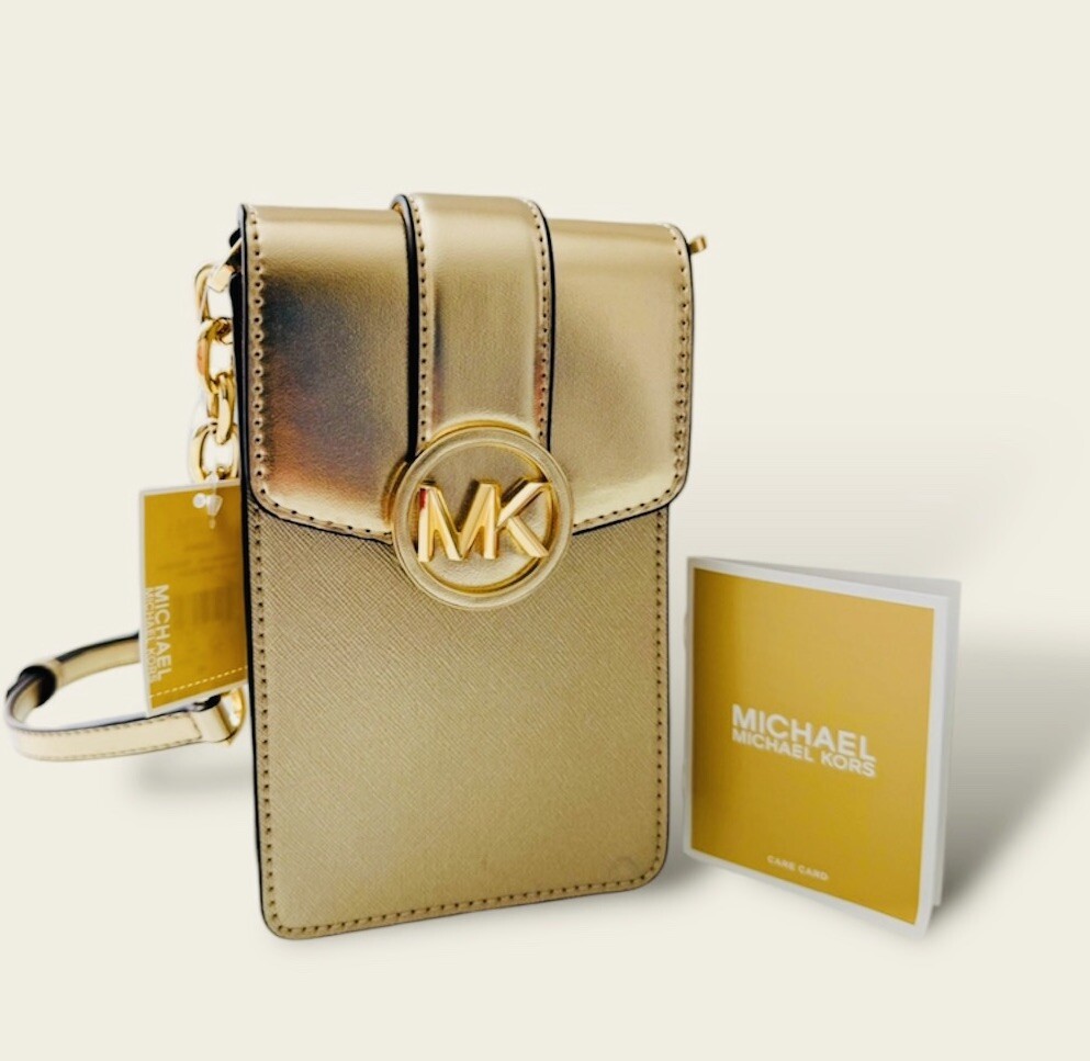 Michael Kors Carmen Logo Smartphone Crossbody Bag Pale Gold