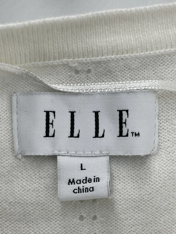 Cárdigan suéter con botones Elle para mujer talla L grande marfil manga 3/4 envío rápido Foto 3 de 4