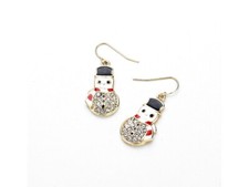 Goldtone Pave Enameled Snowman Dangle Earrings Gift Idea
