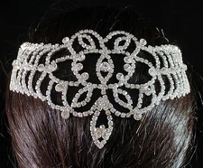 BRIDAL CLEAR AUSTRIAN RHINESTONE CRYSTAL SILVER HEADPIECE TIARA BELLY DANCE 1607
