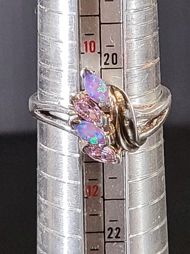 Solid 925 Sterling Silver Ladies Natural Amethyst and Opal Ring SZ 11 - Picture 6 of 11