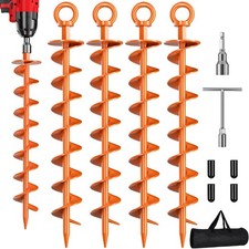 Ground Anchor Screw in, 4 Pack Spiral Trampoline Anchors with Nut and Tool Sw..